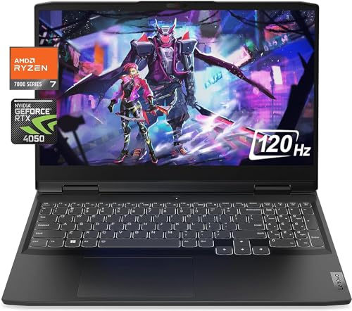 Lenovo Ideapad Gaming 3 15.6' FHD(1920x1080) Gaming Laptop, 120Hz, AMD Ryzen 7-7735HS(3.20 GHz), 8 Core, 16GB RAM, 512GB SSD, NVIDIA GeForce RTX 4050, BK, Windows 11, EAT Mouse Pad, Onyx Grey