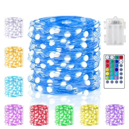 Minetom Color Changing Fairy String Lights - 33ft 100 LED USB Operated Silver Wire Starry Lights with Remote and Adapter Firefly Lights for Room Party Wedding Indoor Decor