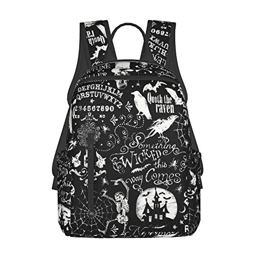 SWEET TANG Lightweight Casual Laptop Backpack For for Men and Women Bookbag for College (Halloween Witchcraft Witch Pumpkin Spider Web Bat Raven Magic Board Spirit Skull Skeleton Vintage Black)