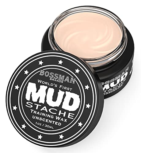 Bossman MUDstache Unscented Mustache Wax – No Pull - Spreads Easy for a Strong Non-Tacky 24 hr Hold - Tame, Train and Style - Moustache Wax for Men (1oz)