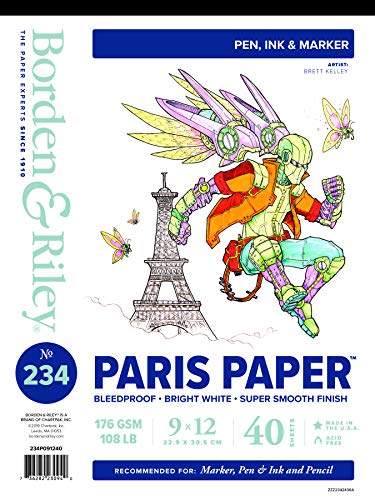 Borden & Riley 9' x 12' #234 Paris Paper Pad, 176 GSM/108 LB, 40 White Sheets, 1 Pad Each (234P091240)