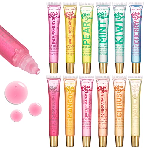 EXPRESSIONS 12pc Clear Lip Gloss Pack – Lip Oils with Vitamin E and Essential Oils, Flavored Lip Gloss Clear Tubes, Hydrating Lip Glow Oil, Tinted Lip Oil, Lip Moisturizer