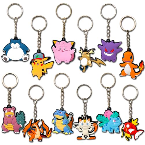 Purifyo Cartoon Keychain, Cute Silicone Key Chain for Kid Boy Girl Party Favors Gift (12pcs anime)