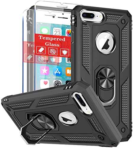 SunRemex for iPhone 8 Plus Case, iPhone 7 Plus Case, iPhone 6/6s Plus Case with HD Screen Protector & Kickstand, [Military Grade] for iPhone 8/7/6/6s Plus 5.5'. (Black)