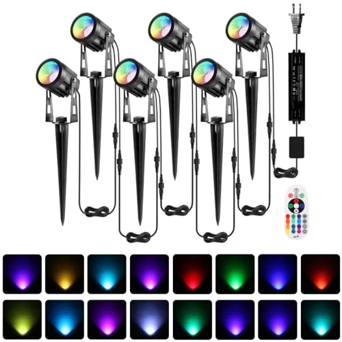 ALOVECO Christmas Spotlights Outdoor 1800LM RGB Color Changing Landscape Lights LED 12V Low Voltage Landscape Lighting with Transformer Remote IP65 Waterproof for Holiday Yard Patio Garden 6-in-1