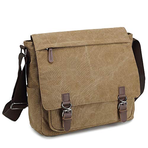 Messenger Bag for Men and Women, Retro Canvas Shoulder Bag Satchel For College fit 15.6 Inch Laptop (Coffee)