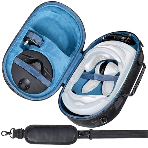 Aenllosi Hard Carrying Case Compatible with The Meta/Oculus Quest 3/Pro VR Headset,Touch Controller,Charging Dock & Other Accessories(Black inner Blue,Case Only)