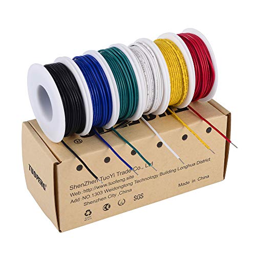 TUOFENG 22 awg Wire Solid Core Hookup Wires-6 Different Colored Jumper Wire 30ft or 9m Each, 22 Gauge Electronic Wire PVC (OD: 1.60mm) Hook up Wire Kit