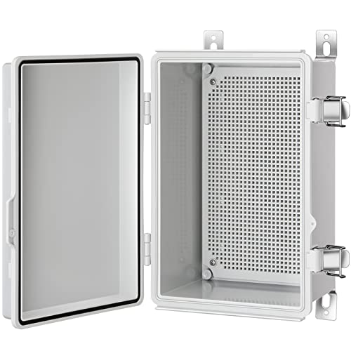 Gratury Junction Box, IP67 Waterproof Plastic Enclosure for Electrical Project, Hinged Grey Cover, Includes Mounting Plate and Wall Bracket 290×190×140mm (11.4'×7.5'×5.5')