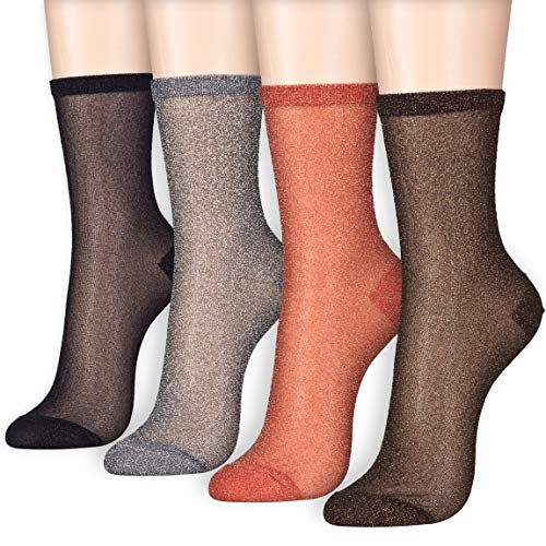 Dani's Choice Elegant Glitter Sparkle Shine Shimmer Glow Micro Crew Socks (Onesize, 4 Pairs)
