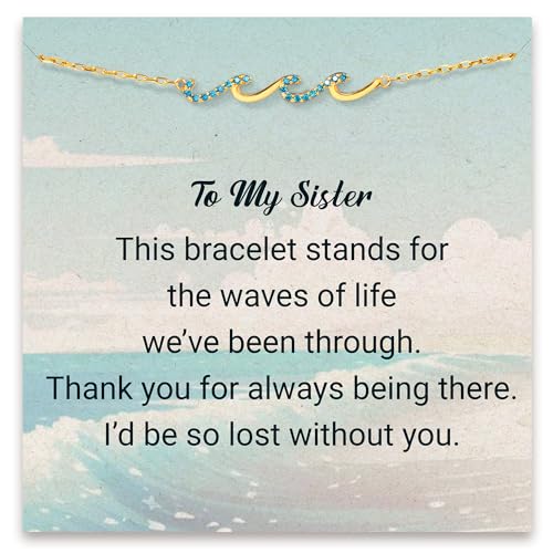 STORYJEWELLERY Bracelets for Women, Sister Christmas Gifts, Gifts for Sisters, Sisters Gifts from Sister, Sister Birthday Gifts, Gifts for Teenage Girls, Gold Plated Wave Bracelet(01, S925)