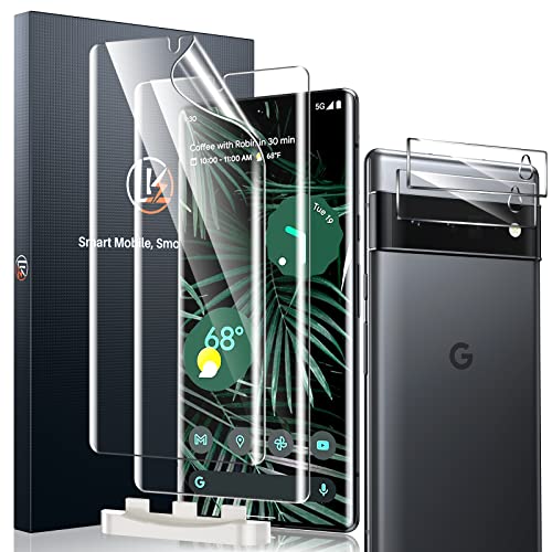 LK [2+2 Designed for Google Pixel 6 Pro Flexible TPU Film Screen Protector [Not Glass ]+ 2 Pack Tempered Glass Camera Lens Protector,Fingerprint Support, Anti Scratch, HD-Ultra thin, Bubble-Free