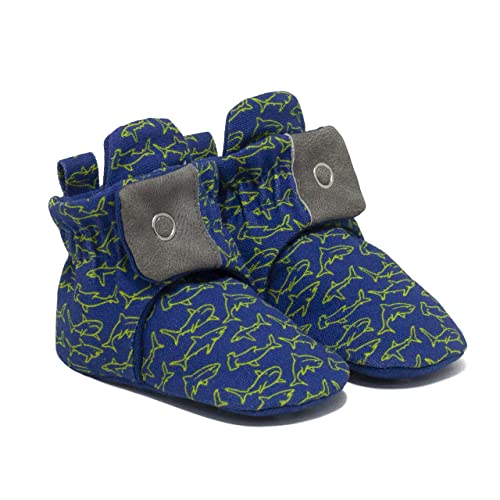 Robeez Baby Snap Booties with Slip Resistant Soles for Infant/Toddler, Girls, Boys, Unisex - Sharp Bite Blue - 6-12 Months