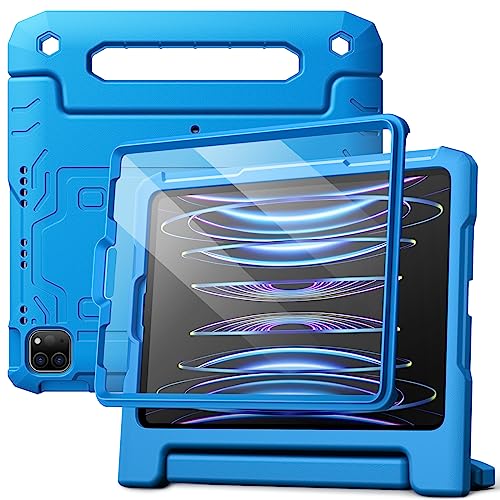 JETech Kids Case for iPad Pro 11 Inch (2022/2021/2020/2018 Model), iPad Air 5/4 (10.9-Inch) with Built-in Screen Protector, Shockproof Full-Body Handle Stand Tablet Protective Cover (Blue)