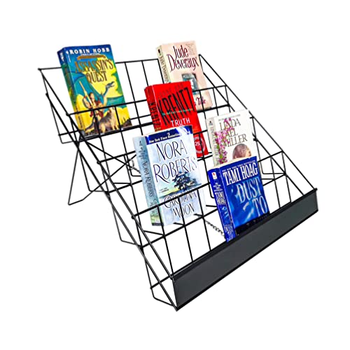FixtureDisplays 4-Tiered 18' Wire Display Rack Literature Brochure Magazine Stand Book Tabletop Rack, 2.5' Deep Open Shelves 11936-2BLACK