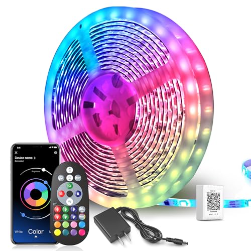 Nexillumi 100 ft LED Lights for Bedroom Music Sync Color Changing RGB LED Strip Rope Lights General Remote, 5050 RGB LED Light Strips(APP+Remote+Mic)