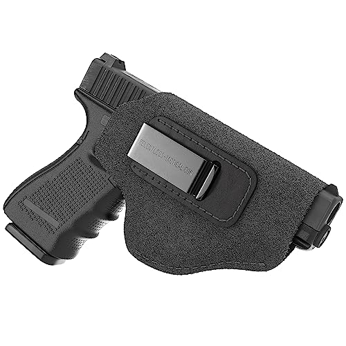Made in USA Suede Leather IWB Holster | Fits Glock 17 19 19X 22 26 43 43X 45 | Taurus GC3 | S&W M&P Shield | Canik TP9 Elite | Sig P229 | The Ultimate Suede IWB Holster - Standard Black Left Handed