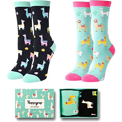 HAPPYPOP Novelty Llama Socks Women Llama Stocking, Funny Llama Lover Gifts Llama Gifts Teen Girls 2 Pack