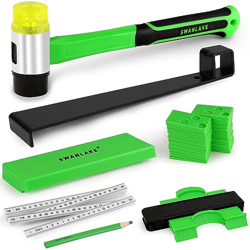 SWANLAKE 50-Piece Laminate Flooring Tools | Laminate Wood Flooring Installation Kit with 44 Spacers | Fiberglass Handle Mallet | Heavy Duty Pull Bar and Tapping Block | contour gauge.