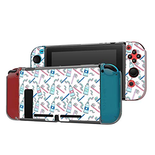 Dockable Case Compatible with Switch Console and Joy-Con Controller, Patterned ( Funny Cartoon Teeth Brush and Toothpaste ) Protective Case Cover with Tempered Glass Screen