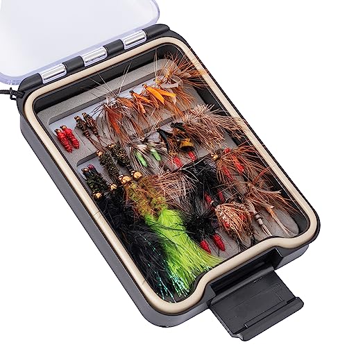 Ansnbo 36PCS Fly Fishing Flies Kit, Hand Tied Trout Bass Fly Assortment with Fly Box, Dry Wet Nymph Flies Streamers Fly Fishing Gear Gift