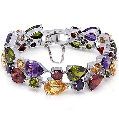 Ladies Bracelets Vintage Style Dual Layer Tear Drop Multicolor Amethyst Garnet Birthstone Bracelet 8 Inch