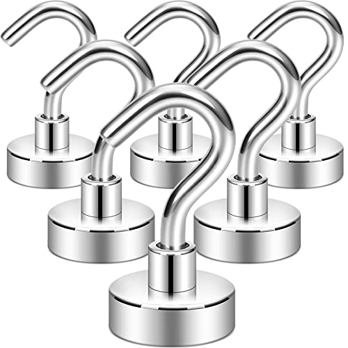 Neosmuk Magnetic Hooks, 30lb+ Heavy Duty Earth Magnets with Hook for Refrigerator, Extra Strong Cruise Hook for Hanging, Magnetic Hanger for Curtain, Grill(Silver, Pack of 6)
