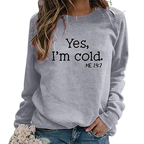 Ceboyel Womens Crewneck Sweatshirt 2023 Yes Im Cold Pullover Tops Long Sleeve Blouse Shirts Cute Fall Winter Clothing Women Sweatshirt Gray 3X