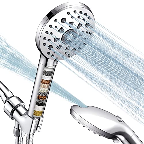 FEELSO Filtered Shower Head with Handheld, High Pressure 7 Spray Mode Showerhead Built-in Power Wash with Hose, Bracket and 15 Stage Hard Water Shower Filter for Remove Chlorine and Harmful Substances