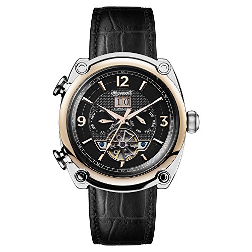 Ingersoll Men's Stainless Steel Automatic Watch with Leather Strap, Black (Model: I01102)