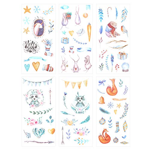 3 Set(18 Sheet) Kawaii Cartoon Fairy Tale World Snowflake Gift Fox Bear Bird Rabbit Stationery Sticker Scrapbooking Art Jopurnaling Diary Book Decorative Label DIY Craft Stickers (Fairy-Tale World)