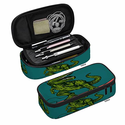 Yekiua T-Rex Surfer Pencil Case Happy Dinosaur Surfer Wearing Sunglasses Big Capacity Pencil Pouch Office College Makeup Bag