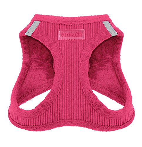 Voyager Step-In Plush Dog Harness – Soft Plush, Step In Vest Harness for Small and Medium Dogs by Best Pet Supplies - 1Fuchsia Corduroy, L (Chest: 18 - 20.5')