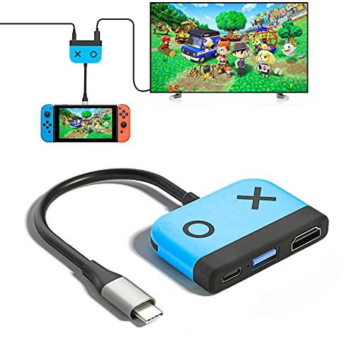 Switch Dock USB Type C to HDMI Adapter Multi-Port Hub for Nintendo Switch, Portable Switch Charging Dock Station with HDMI and USB 3.0 Port for Nintendo Switch, MacBook Pro Air Samsung (Blue)
