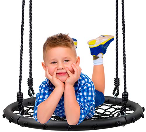 Sorbus Saucer Tree Swing- Kids Outdoor Disc Round Swing - 24' Heavy Duty 220lbs Seat- Easy Install Flying Saucer Web Circle Swing- Perfect for Gift,Playground, Birthday, Xmas, IndoorOutdoor Tire Swing