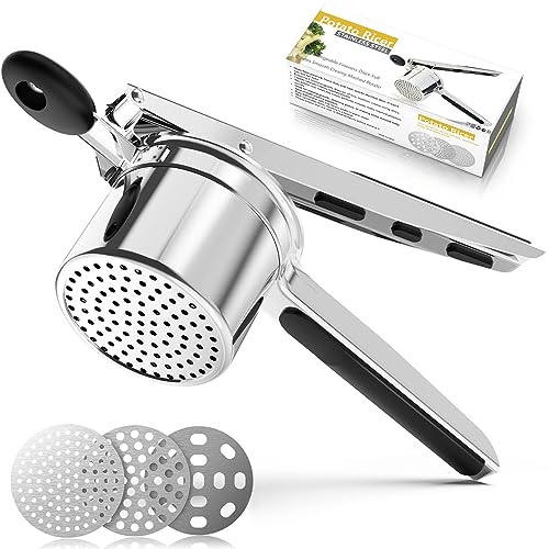Potato Ricer,Ricer For Mashed Potatoes,Heavy Duty Potato Masher With 3 Interchangeable Discs,Potato Ricer Stainless Steel For Fluffy Mashed Potato,Spaetzle Maker,Potato Press,Passatelli Maker