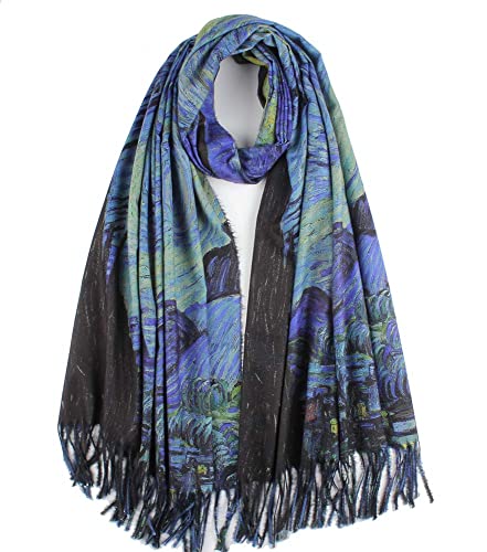 Umjetnost Soft Cashmere Feel Scarf For Women Fashion Art Print Long Warm Scarves Large Shawl Wrap Monet Klimt Van Gogh Painted Gifts (C05)