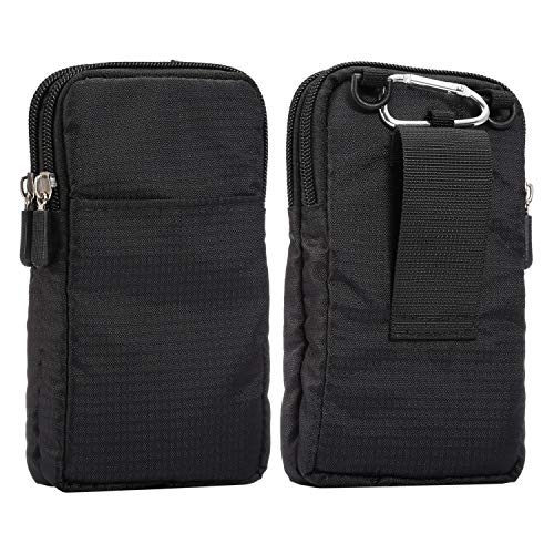 Cellphone Belt Clip Holster Men, Nylon Crossbody Cell Phone Purse, 6.9' Cellphone Belt Case Holder Mens Smartphone Belt Loop Pouch Zipper Pockets for iPhone 15 14 13 12 Pro Max Case 7 8 Plus, Black