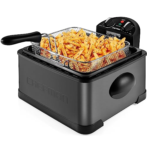 Chefman Deep Fryer with Basket Strainer, 4.5 Liter XL Jumbo Size Adjustable Temperature & Timer, Perfect Chicken, Shrimp, French Fries, Chips & More, Removable Oil Container, Black