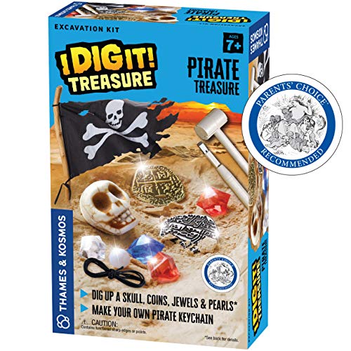 Thames & Kosmos I Dig It! Treasure - Pirate Treasure Excavation Kit | Explore Archaeology | Dig Treasure Out of a Plaster Block! | Unique Composition for a Fun, Dust-Free Educational Activity, Blue