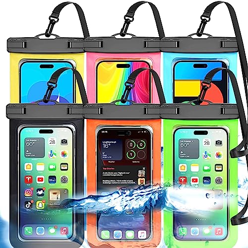 6 Pack Universal Waterproof Phone Pouch, Large Phone Waterproof Case Dry Bag IPX8 Outdoor Sports for Apple iPhone,Samsung,and up to 7.5' (Multicolor 6Pack)