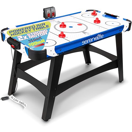 SereneLife Powered Air Hockey Table, 4.5 ft 54' Sports Arcade Games for Adults and Kids w/Digital LED Scoreboard, Score Tracker