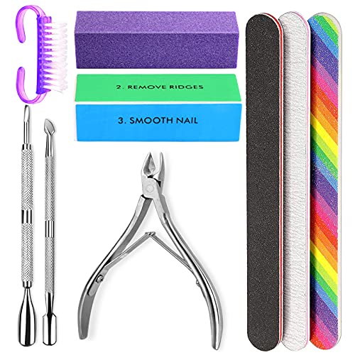 Manicure Nail File Kit-3Pcs Double Sided Nail File, Rectangular Nail Buffer, 4 Step Buffing Block, 3Pcs Cuticle Clipper & Pusher, and Nail Brush, Complete Nail Kit with Buffer for Salon Nail Art