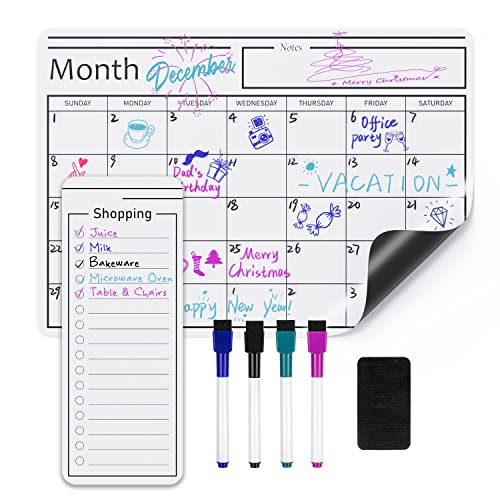 Amazon Basics Magnetic Dry Erase Whiteboard Calendar, 12' x 17', Includes 4 Markers And Eraser