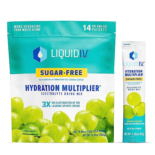 Liquid I.V. Hydration Multiplier Sugar-Free - Green Grape - Hydration Powder Packets | Electrolyte Powder Drink Mix | Convenient Single-Serving Sticks | Non-GMO | 1 Pack (14 Servings)