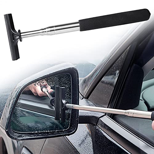 1PCS Rear-View Mirror Wiper - Squeegee Cleaning Tool Multipurpose 98cm/38.6inch Long HandleRetractable T-Plate Plate Rearview Mirror Wiper Dust Removal (Black)
