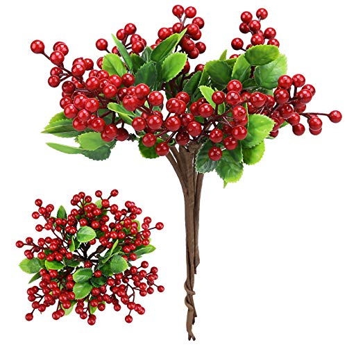 Felice Arts 6 Pack Christmas Picks Artificial Red Berry Stems Fake Holly Berries for Xmas Tree Ornaments DIY Wreath Vase Holiday Home Decor