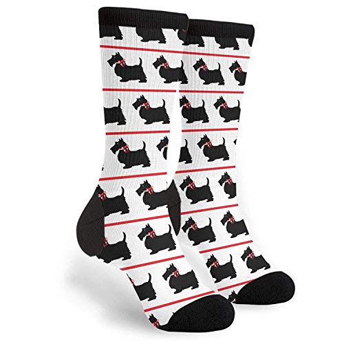 Packsjap Black Scottie Dogs with Red Bows Men & Women Casual Cool Cute Crazy Funny Athletic Sport Colorful Fancy Novelty Graphic Crew Tube Socks