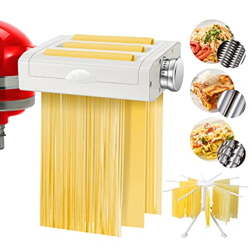 Pasta Maker Attachment for Kitchenaid Mixers with Pasta Drying Rack, AMZCHEF 3 in 1 Set of Kitchen aid Pasta Maker Accessories, Included Cleaning Brush