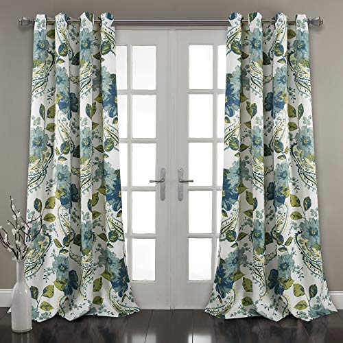 Lush Decor Floral Paisley Room Darkening Window Curtain Panel Pair, 52'W x 84'L, Blue